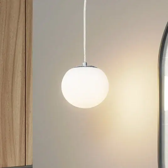 Expressz kézbesítés Lucande függőlámpa Bidolo, króm színű, üveg, Ø 15 cm, IP44