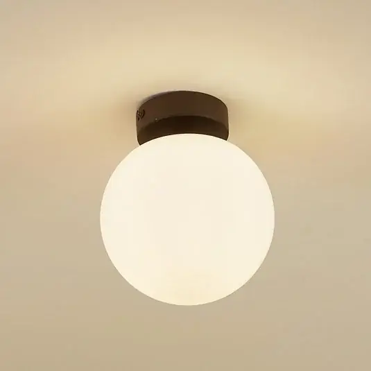 Lucande mennyezeti lámpa Bidolo, fekete, üveg, Ø 15 cm, IP44 Prémium