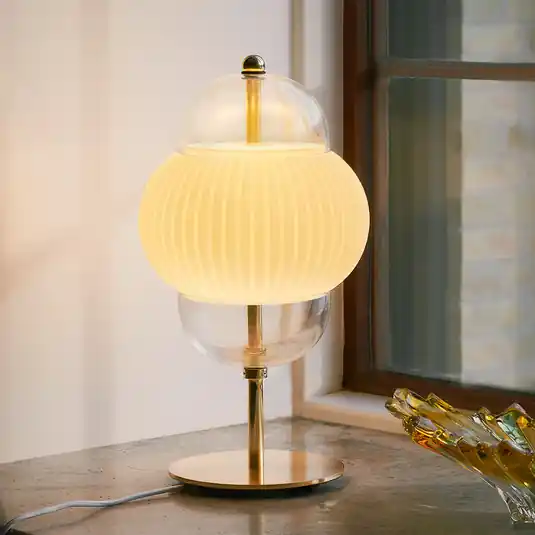 Shahin asztali lámpa, 3 lámpás, fényerőszabályzó, üveg, magasság 43 cm Szuper akció