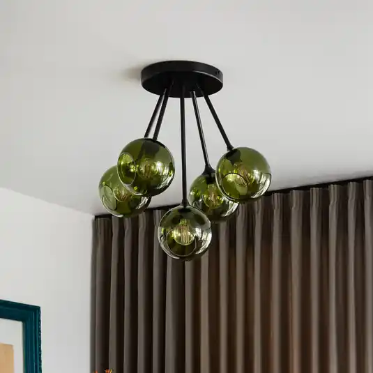 Expressz szállítás Ballroom Molecule mennyezeti világítás, zöld, üveg, 5 izzós