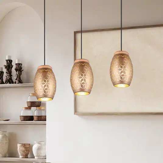 Alacsony ár Akasztólámpa Bidar, 71 cm hosszú, kávébarna, 3-lámpás, fém