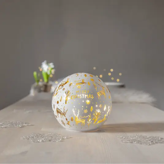 LED gömbfény Merry X-Mas Ø 15cm fehér üveg elemmel működtethető Biztonságos fizetés