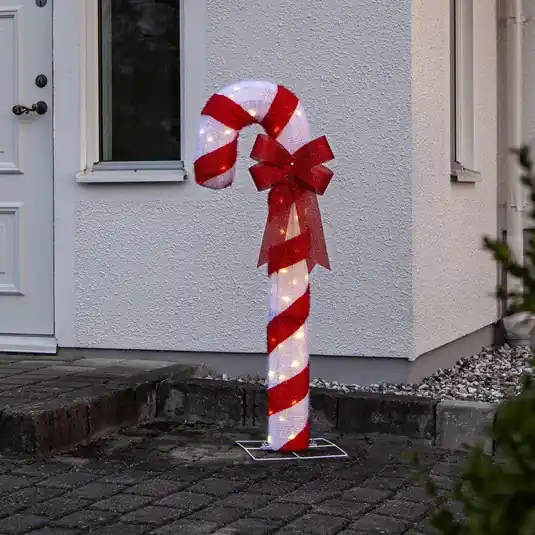 Újdonság Candycane LED figura, piros és fehér, magasság 120 cm, műanyag, IP44