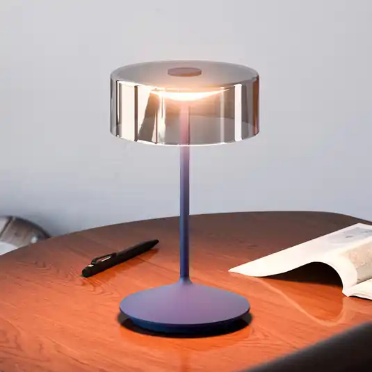 Expressz szállítás Numotion LED-es újratölthető asztali lámpa, kék, üveg, IP54, fényerőszabályozó