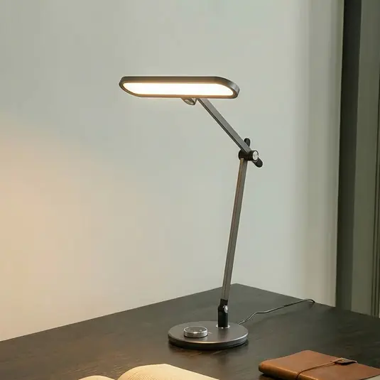 Szezonális akció Lindby LED-es asztali lámpa Elvir, szürke, alumínium, magasság 53cm, CCT