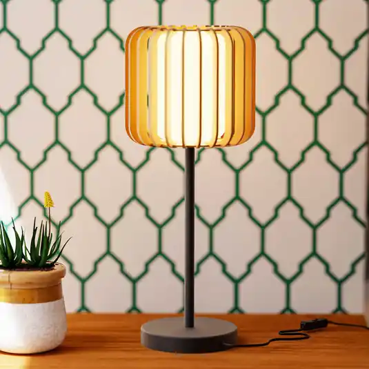 Szezonális akció Forlight Viva asztali lámpa, világosbarna, fa/metál, magasság 49 cm