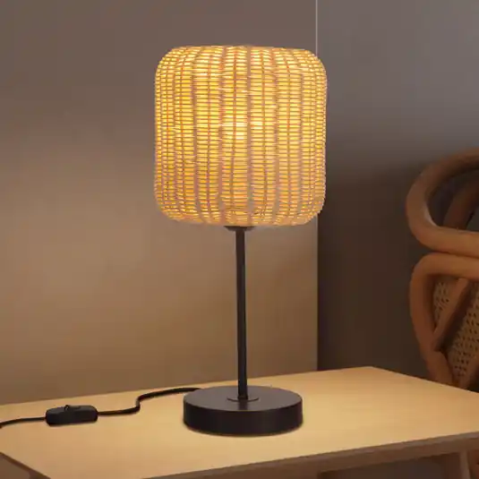 Vásárlói kedvenc Forlight Cortic asztali lámpa, világosbarna, rattan, magasság 41,5 cm