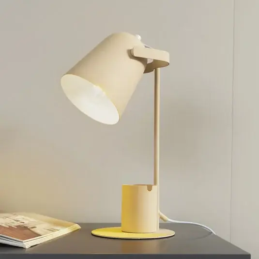 Lindby asztali lámpa Ilmar, bézs/fehér, fém, Ø 12 cm Újdonság