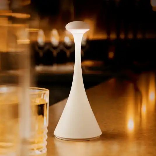 LED-es újratölthető asztali lámpa Nudrop mini, hófehér, IP54, Kedvezmény