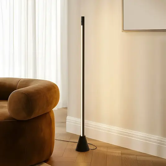 Árcsökkenés Lucande LED állólámpa Linija, fekete, magasság 110 cm, szenzoros