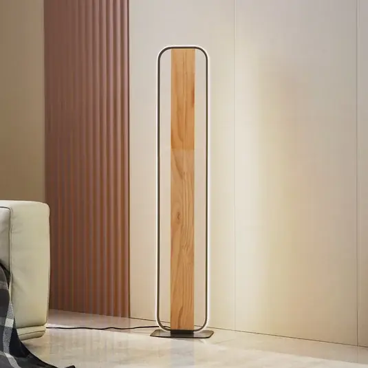 Lindby LED állólámpa Romilda, szürke, fa, magasság 122 cm Vedd meg online