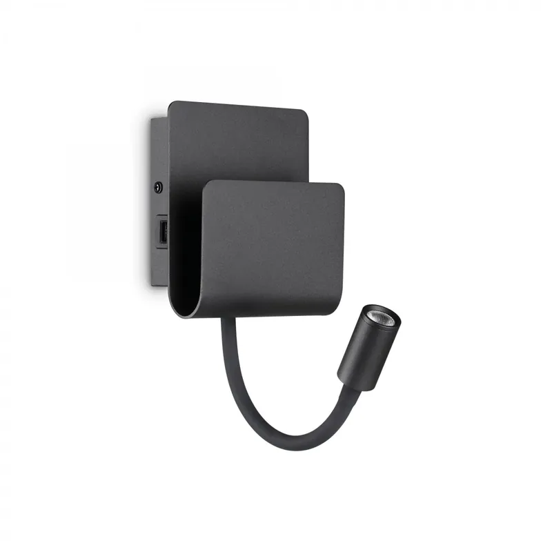Ideális Lux 237930 LED fali lámpa Probe kapcsolóval és USB-vel 1x9W 3000K - fekete Exkluzív ajánlat