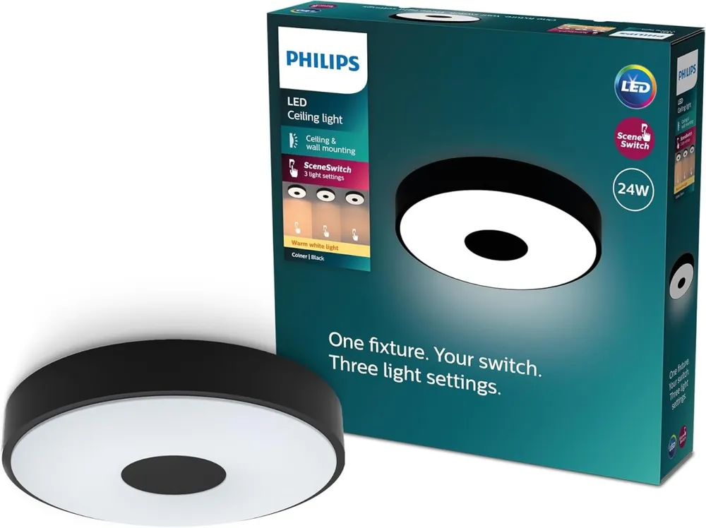 Vásárlói kedvenc Philips 8720169301290 LED mennyezetre szerelhető lámpa Coiner 24W integrált LED forrás 2700lm 2700K