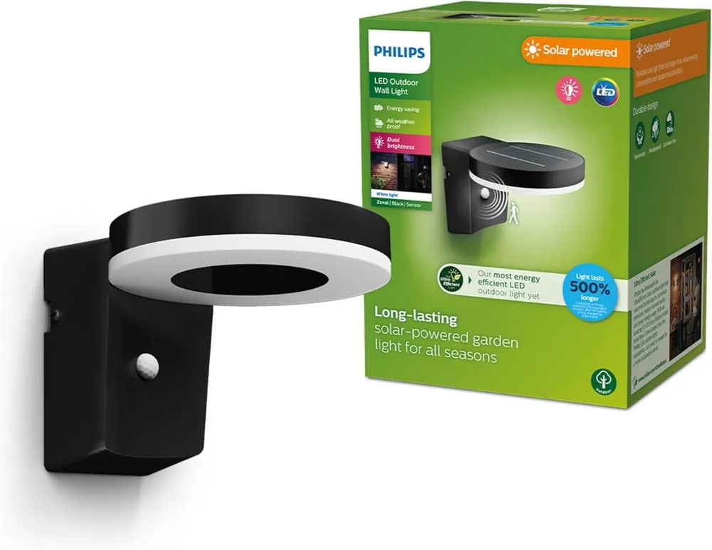 Csak ma Philips 8720169265769 LED napelemes kültéri fali lámpa Zonal 1,3W integrált LED forrás 250lm 3000K