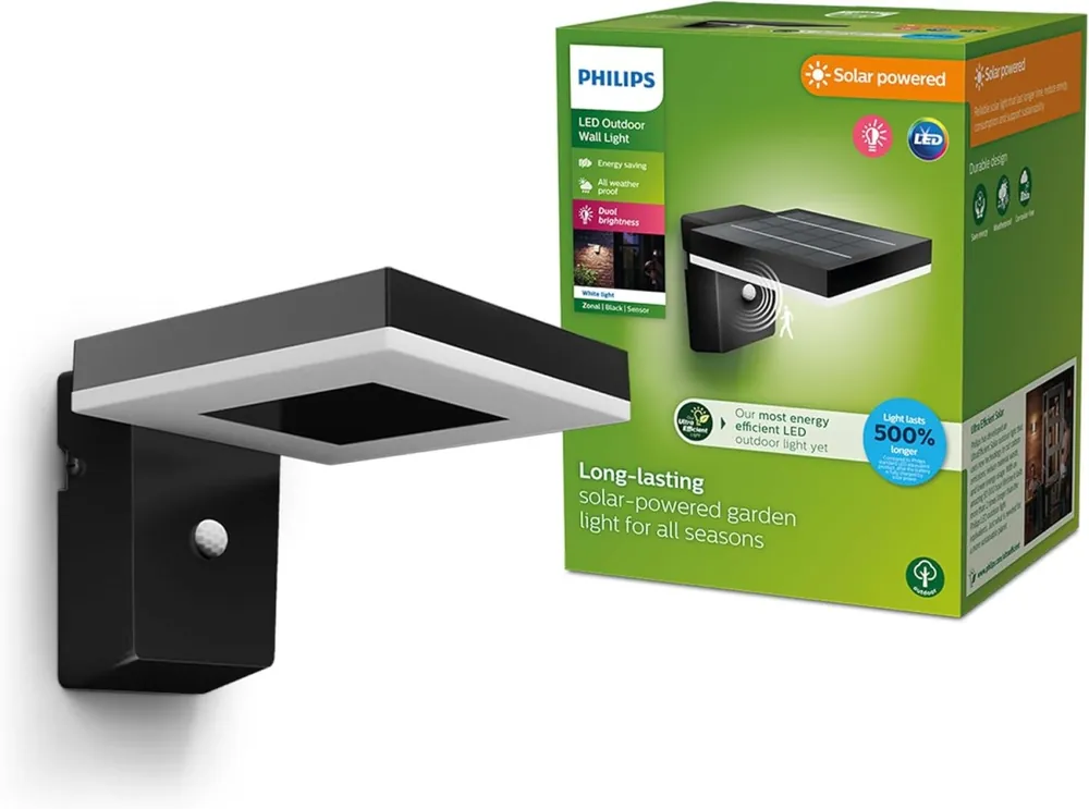 Végkiárusítás Philips 8720169265745 LED napelemes kültéri fali lámpa Zonal 1,3W integrált LED forrás 250lm 3000K