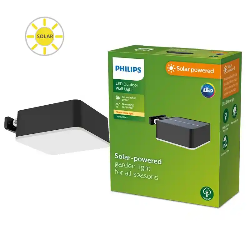 Biztonságos fizetés Philips 8720169265660 LED napelemes kültéri fali lámpa Vynce 1,5W integrált LED forrás 200lm 2700K