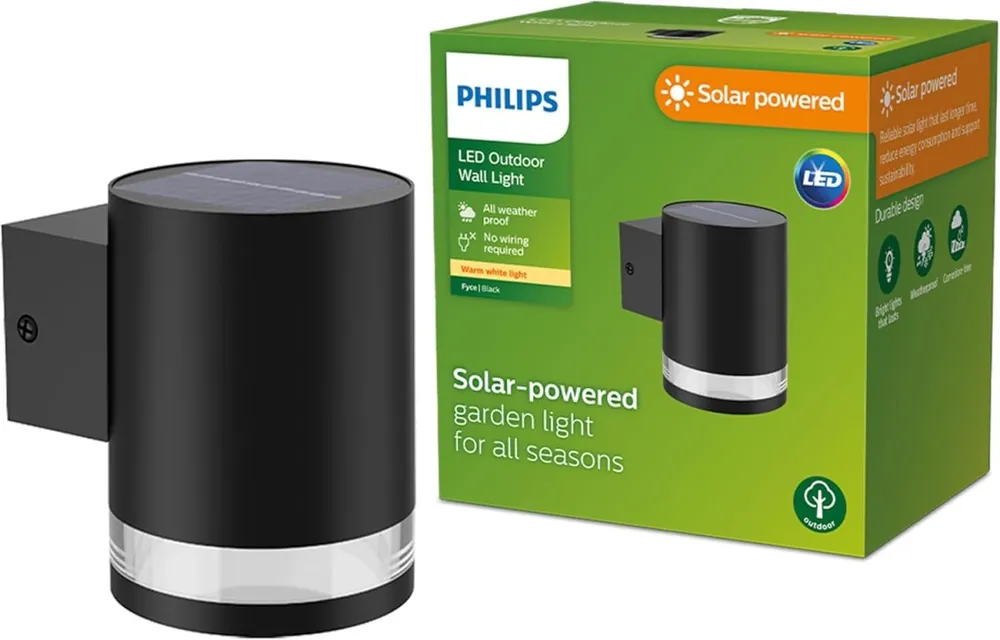Philips 8720169265547 LED napelemes kültéri fali lámpa Fyce 1,5W integrált LED forrás 200lm 2700K Biztonságos fizetés
