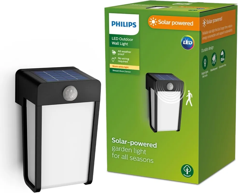 Korlátozott ajánlat Philips 8720169265486 LED napelemes kültéri fali lámpa Shroud 2,3W integrált LED forrás 250lm 2700K